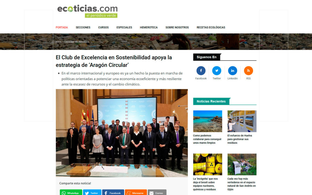 El Club de Excelencia en Sostenibilidad apoya la estrategia de ‘Aragón Circular’